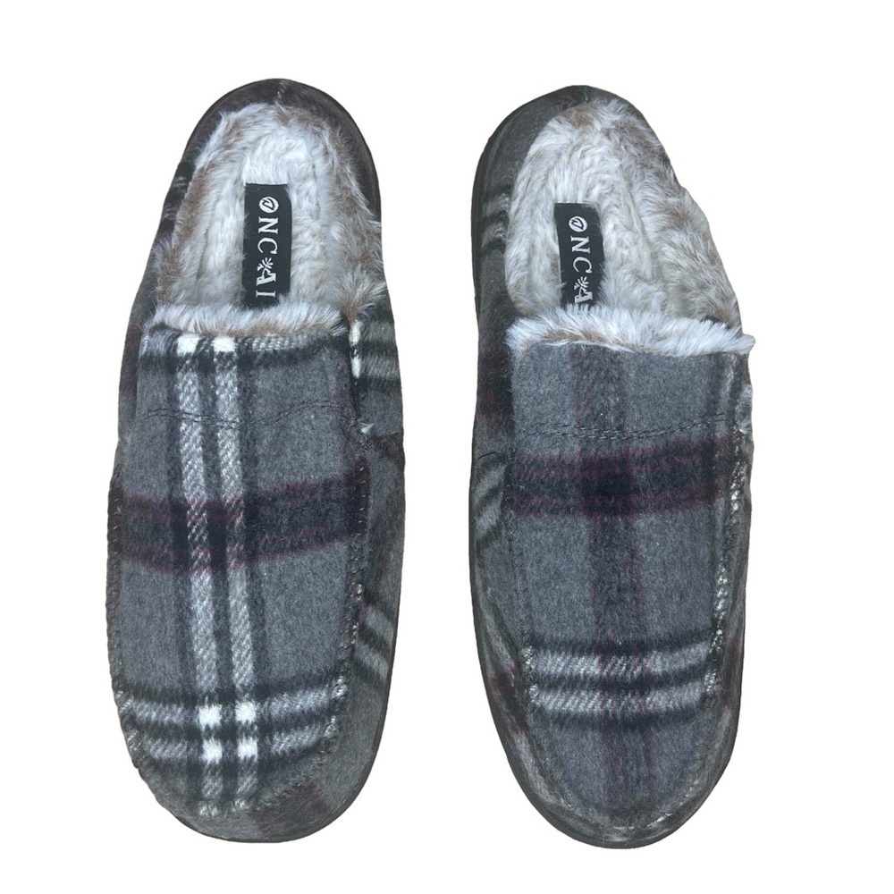 Gray Plaid Slippers Mens US 8 New
